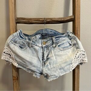 American Eagle Outfitters Light Blue Jean Shorts with Lace Trim